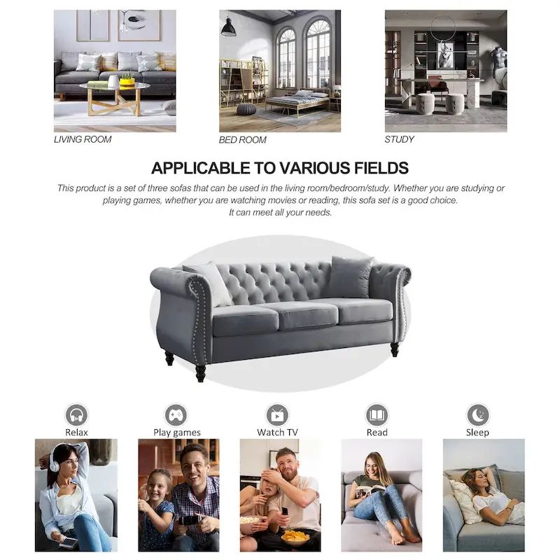 Chesterfield Sofa Grey Living Room