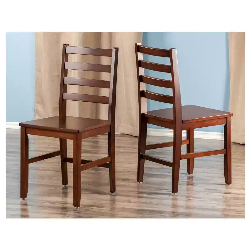 2pc Hamilton Ladder Back Chair - Antique Walnut - Winsome: Hardwood Frame, Non-Upholstered, 220lb Capacity