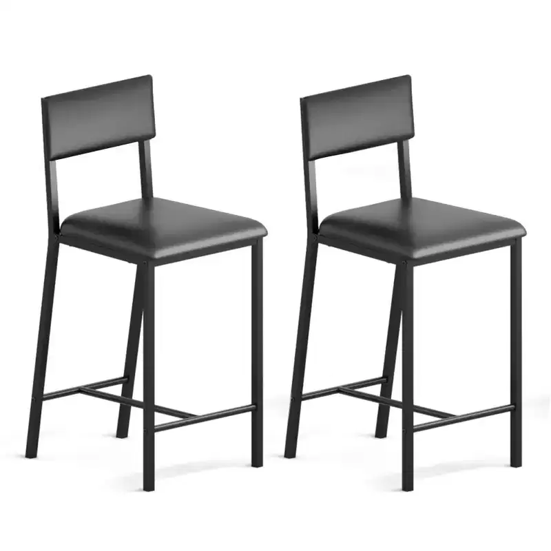 Upholstered PU Dining Chairs with Curved Backrest and Metal Legs, for Home, Bar, Black