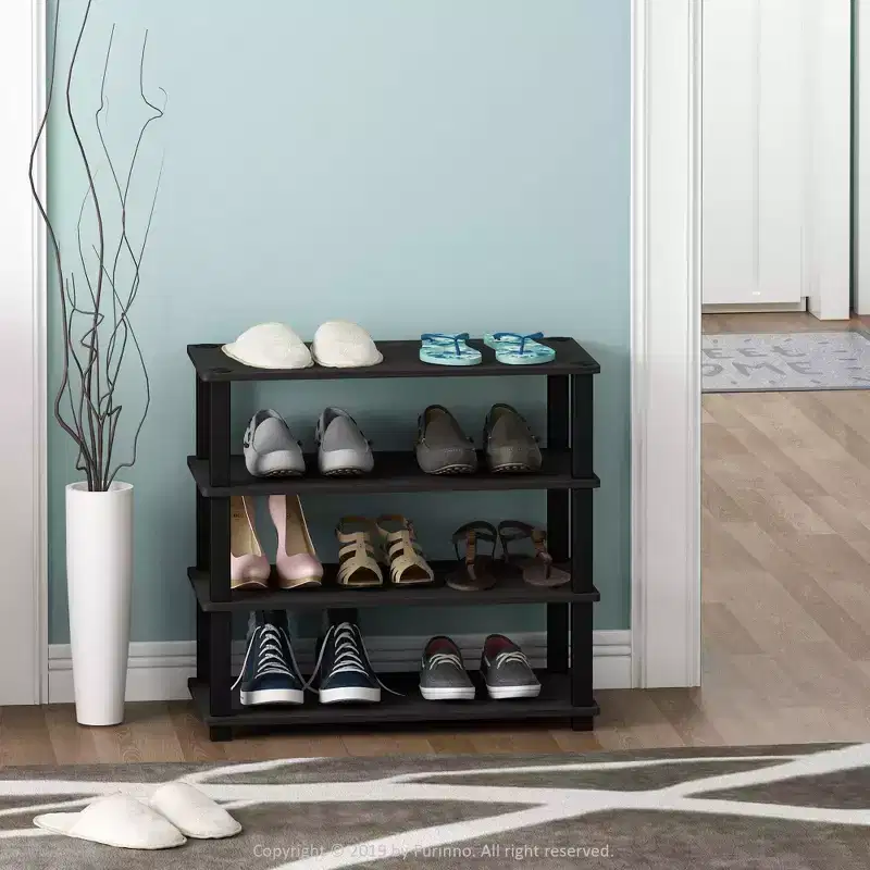 Furinno 3-Tier\4-Tier Shoe Rack Multifunction Tower Shelf Storage Organizer Stand for Bathroom&Living Room&Entryway,Espresso/Black