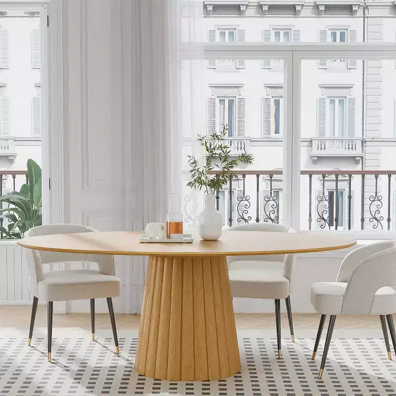 67-Inch Nordic Style Round Solid Wood Dining Table, Modern Simple Home Restaurant Large Round Table, Light Luxury Design