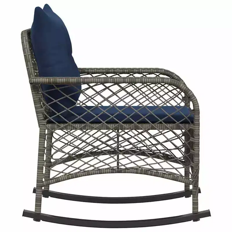 vidaXL Patio Rocking Chair with Cushions Gray Poly Rattan - Gray and Blue