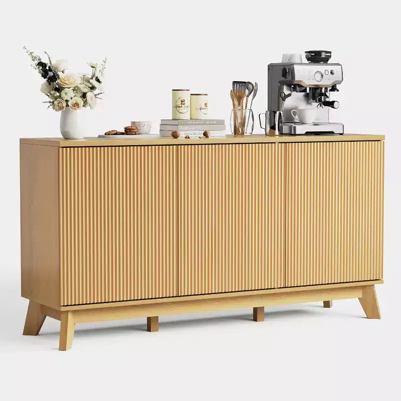 58 Coffee Bar Console,Farmhouse Buffet Cabinet with Curved Doors and Adjustable Shelves Wood Storage Sideboard for Dining Room, Living Room