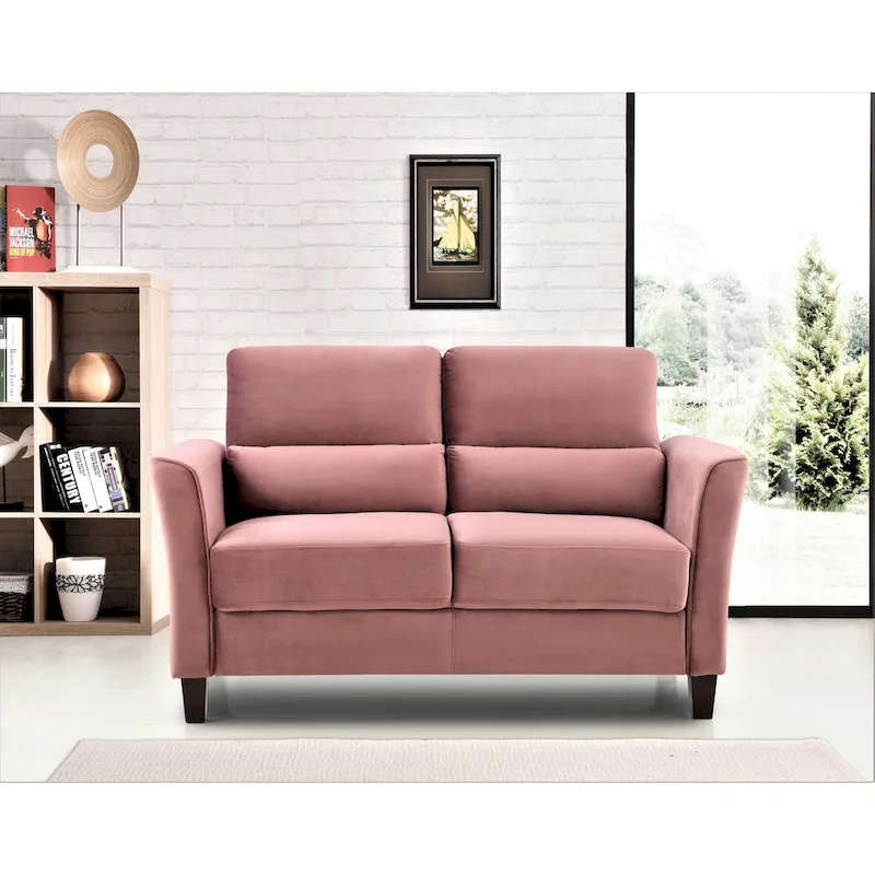2 Pieces Mid Century Modern Upholstered Sloped Arms Living Room Set, Loveseat and Sofa