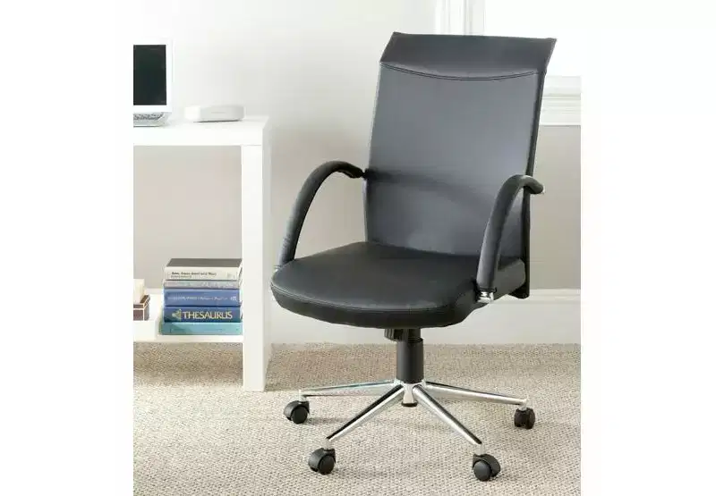 Height Adjustable Swivel Desk Chair – Black Vegan Leather, Iron Frame