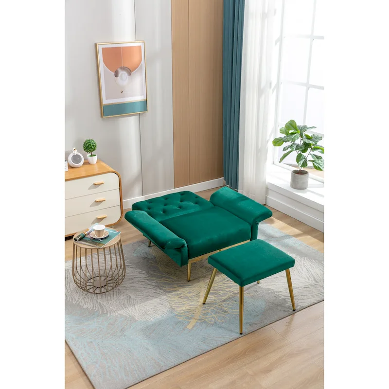 HOMEFUN Velvet Tufted Adjustable Armrests and Backrest Armchair with Ottoman