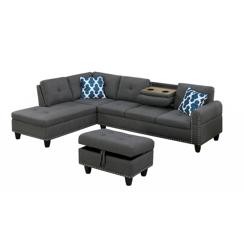 Alger 98 Wide Left Hand Facing Sofa & Chaise with Ottoman