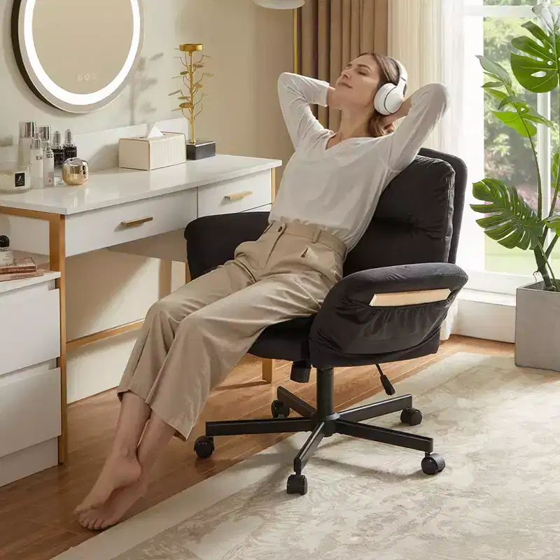 Bestier Criss Cross Chair with Armrests & Wheels, Ergonomic Cross Legged Office Chair Computer Task Chair, Desk Chair for Home Office & Vanity