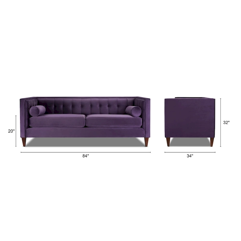 Jack 84 Mid-Century Modern Tuxedo Sofa with Bolster Pillows
