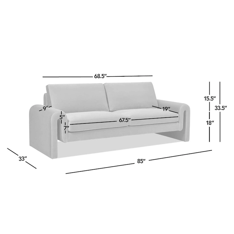 Mason 85 Velvet Pillow Back Curved Arm Sofa