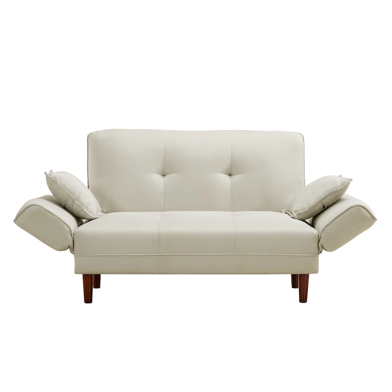 Multifunctional Sofa Bed Sleeper with 2 Pillows Beige Fabric