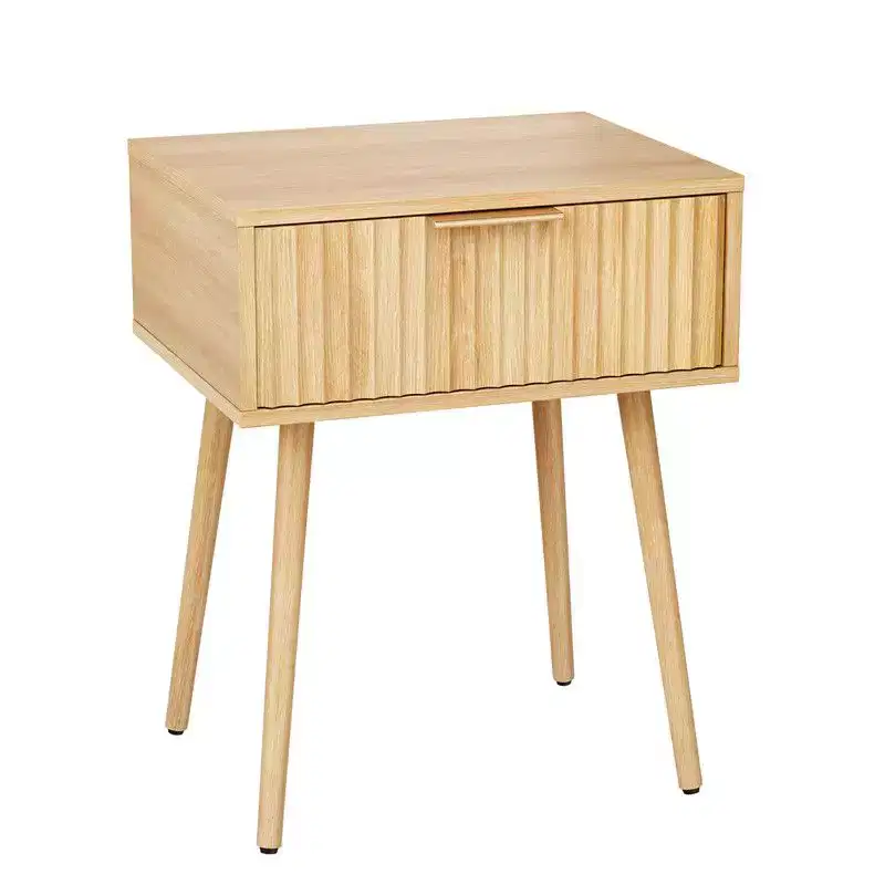 Karl Home 18.9In. Oak Grain Nightstand, Particleboard & MDF, Melamine & Vacuum Forming, 1 Drawer, High Leg