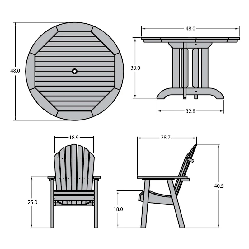 HIGHWOOD Commercial Muskoka 5-Piece Adirondack 48 Dining Set