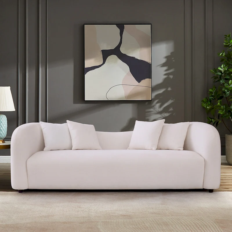 Hanar Mid Century Modern Luxury Tight Curved Back Boucle Sofa