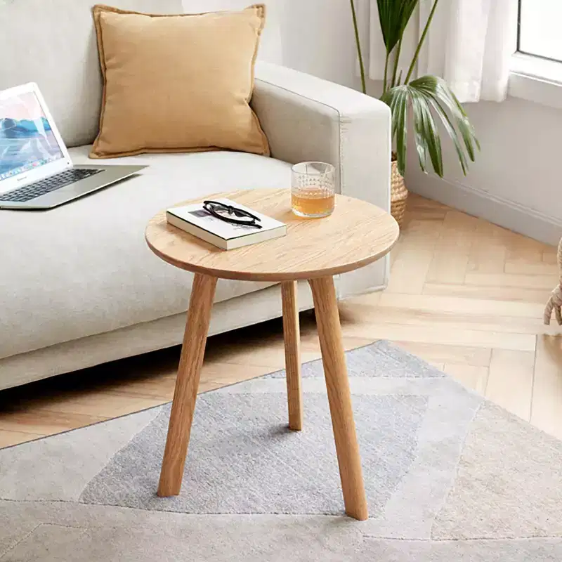 Okak Wooden Round Side Table with Floor Friendly Non-Slip Pads, End Table with Strong Three-Legged Structure, Couch Table for Living Room