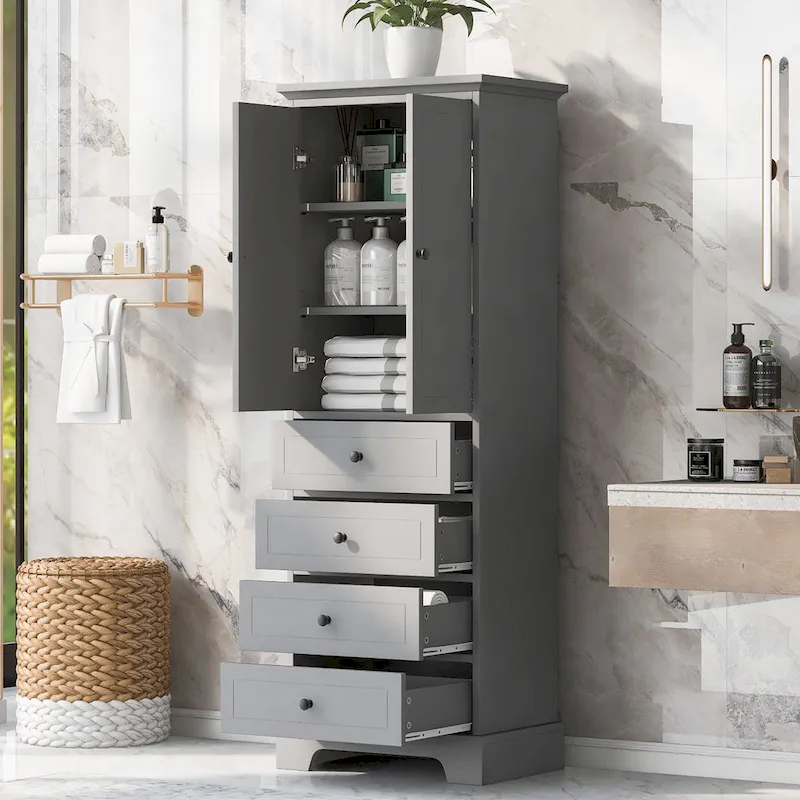 Storage Cabinet with 2 Doors and 4 Drawers for Bathroom Office
