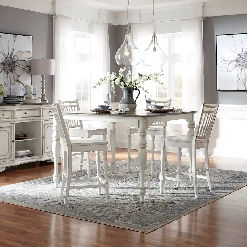 Magnolia Manor Antique White Weathered Bark Opt 5 Piece Gathering Table Set