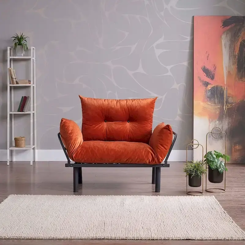 Mojay Futon Love SeatMetal frames2 Seater Plush Chenille Upholstered Sofa