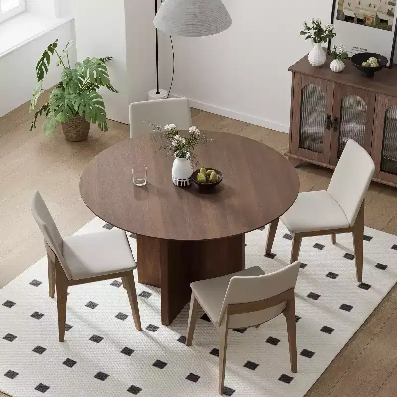 PexFix 45 x45 Solid Wood Round Dining Table with Walnut Finish and Elegant Arched Legs for Modern Dining Rooms & Kitchens