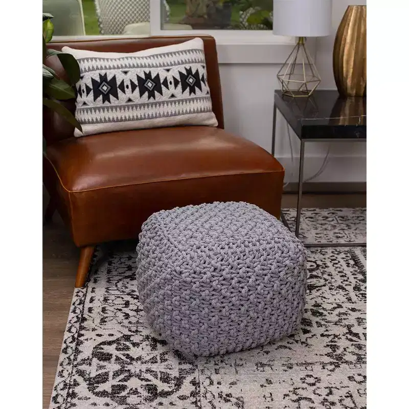 BirdRock Home Square Pouf Foot Stool Ottoman for Living Room & Bedroom - Grey
