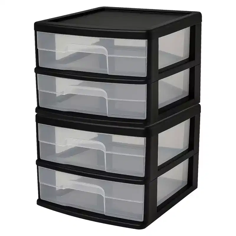 Homz 2 Pack Storage Cart, Medium 2 Drawer Plastic Container for Home and Office Organization, Black Frame with Clear Drawers