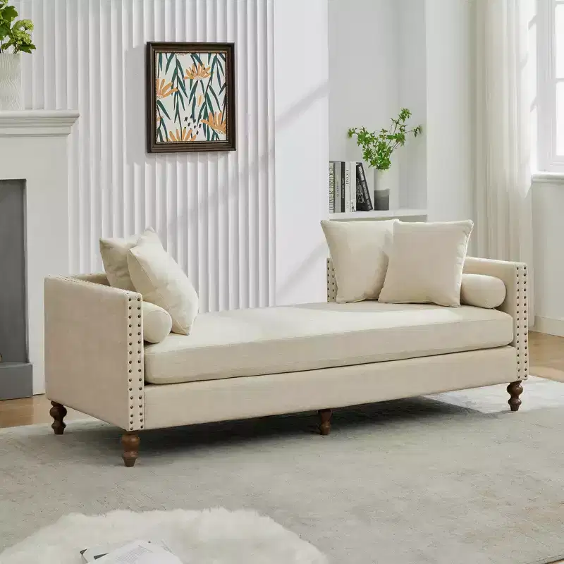 Chenille Upholstered Chaise Lounge with Nailhead Trim
