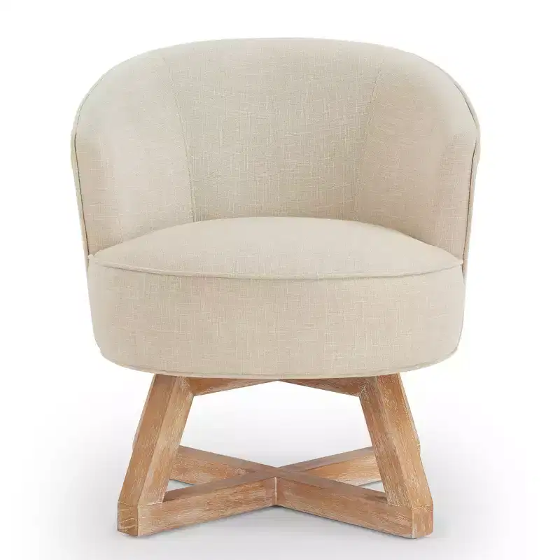 360 Swivel Linen Lounge Chair - Rubberwood Cross Base, Foam Fill, 300 lb Capacity, 29