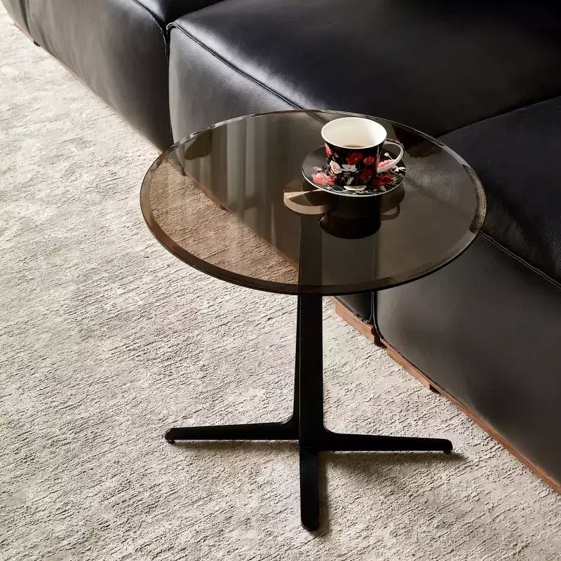 Modern 19.69 Metal and Tempered Glass Round End Table