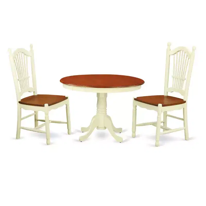 HomeStock 3-Pc Buttermilk and Cherry Solid Wood Top - Round Dining Room Set - Seats 4