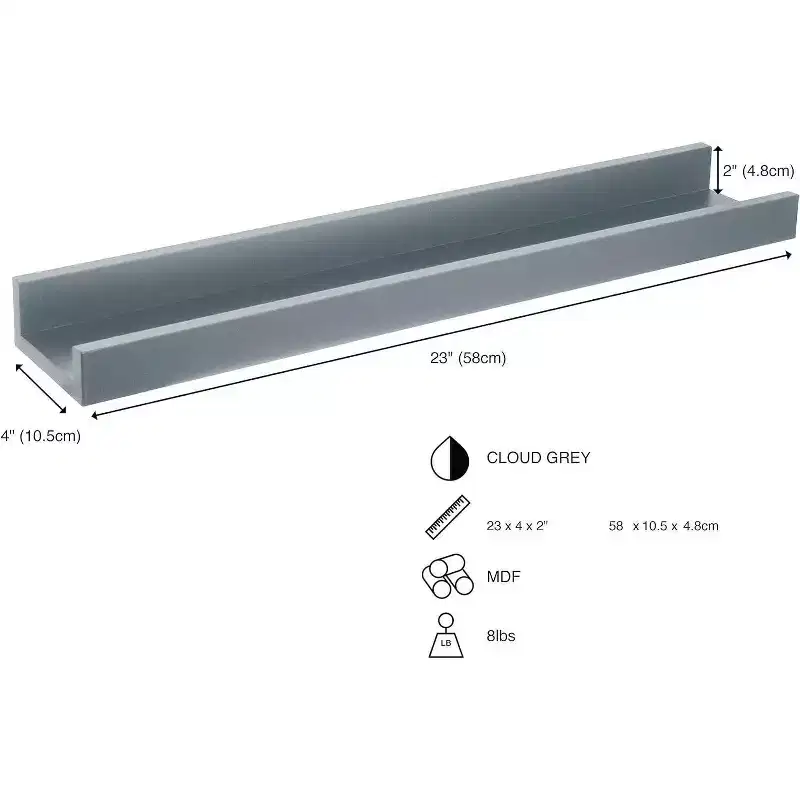Kiera Grace 23"x4" Drea Wall Shelf Cloud Gray: MDF Floating Display, Includes Mounting Hardware