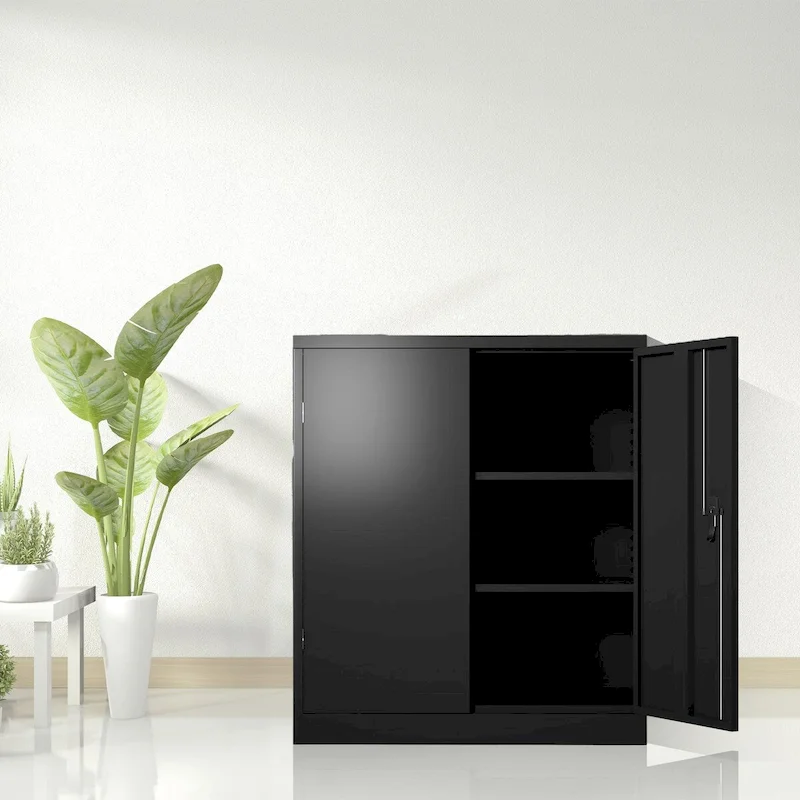 Metal Storage Cabinet with 2 Doors and 2 Shelves, Lockable Design, Perfect for Office, Garage, Warehouse Storage Solutions