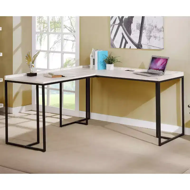 HOMES: Inside + Out Branar L Shape Computer Desk with USB Port White