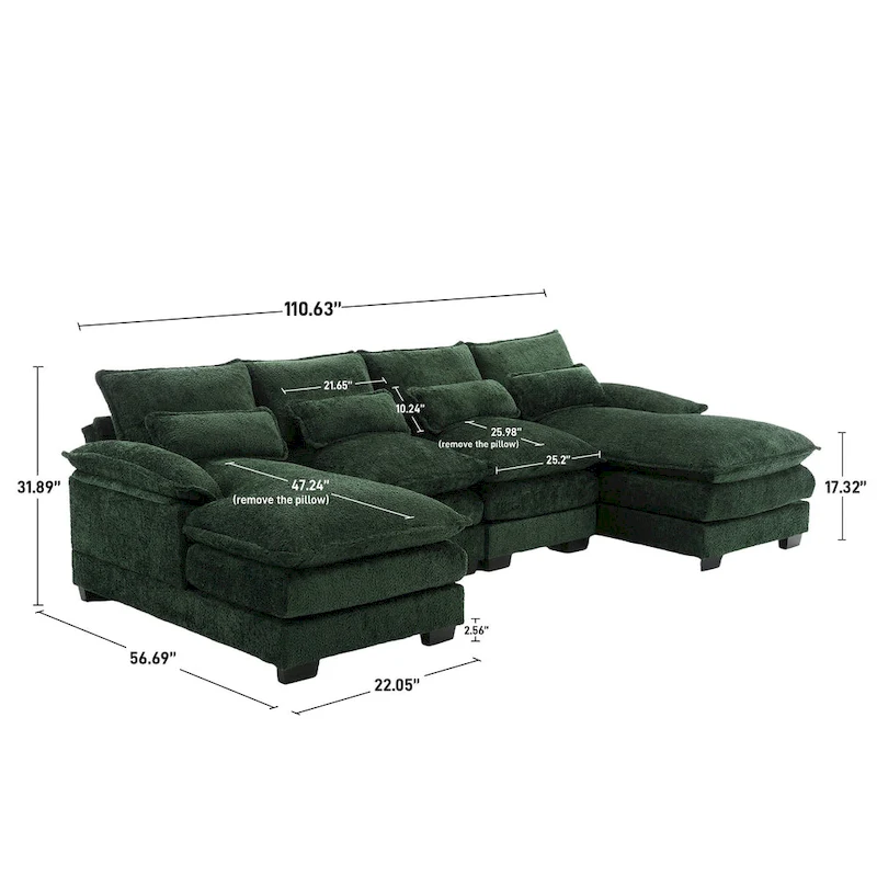 Ouyessir Large Chenille Fabric U-shaped Sectional Sofa with Cushions