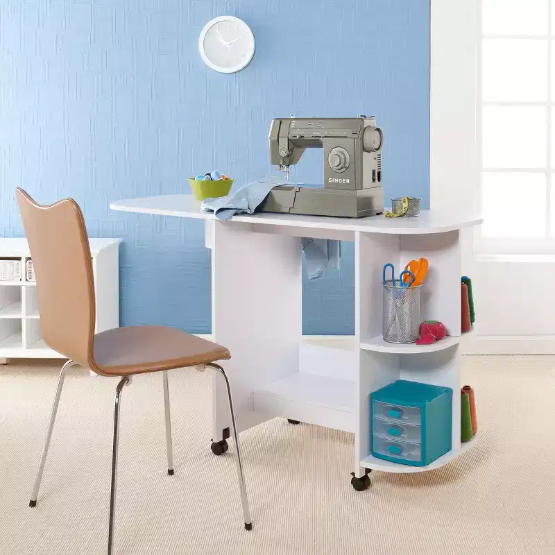 Stradville Expandable Rolling Sewing Table/Craft Station - White - SEI