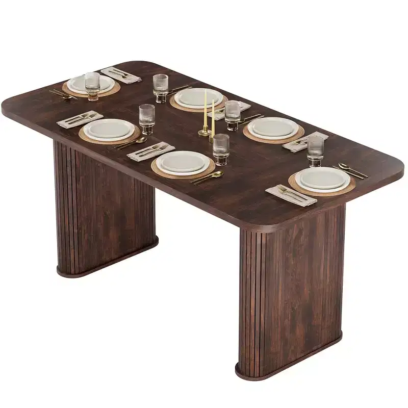 62 Dining Table for 6-8, Rectangle Wooden Kitchen Table with Double Robust Pedestal, Sturdy Dinner Table for Dining Room, Kitchen & Living Area