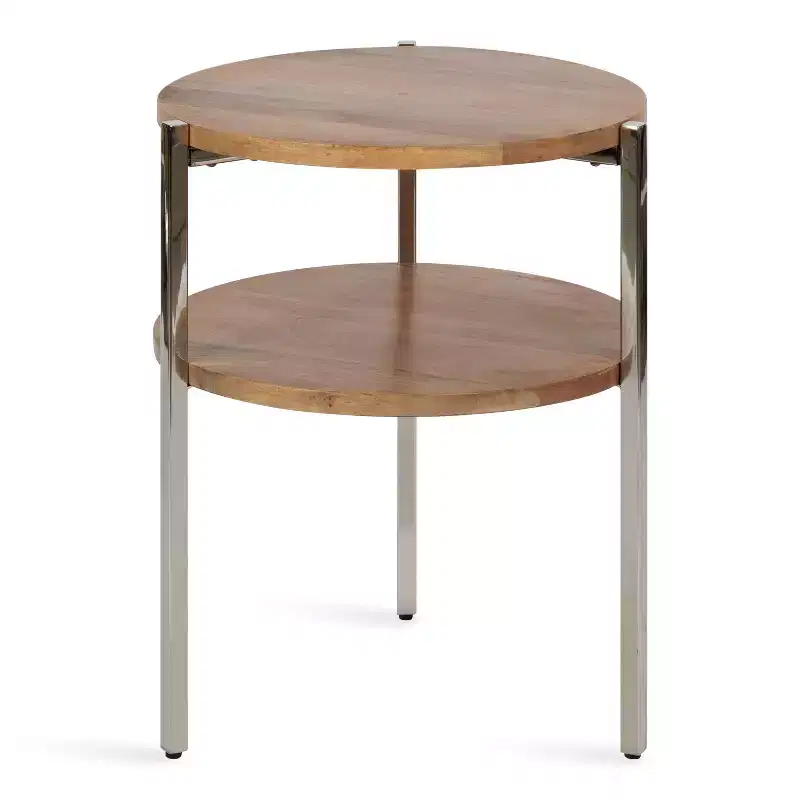 Kate and Laurel Lamaar Round Wood Side Table, 19x19x25, Natural and Silver