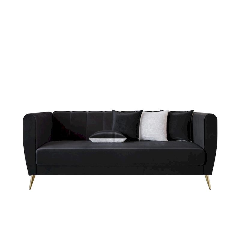 Scarlett Velvet Flared Arm 3-Seater Sofa with 4 Throw Pillow