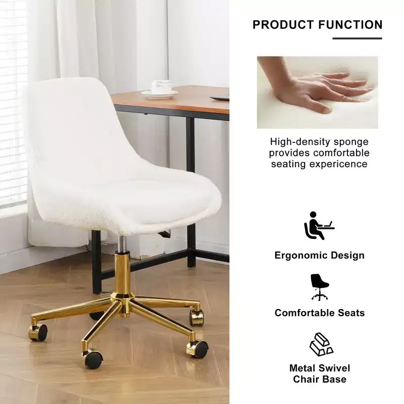 Modern Teddy Fleece Upholstered Adjustable Office Chair, Small Swivel Task Chair for Office, Study & Studio
