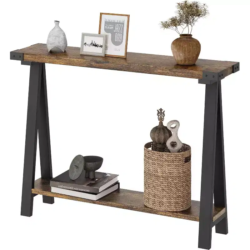 Narrow Console Table with 2 Shelves - V-Shaped Metal Frame,Shelf Space,Rustic Design-Perfect as a sofa or hallway table,living room,hallway,entryway