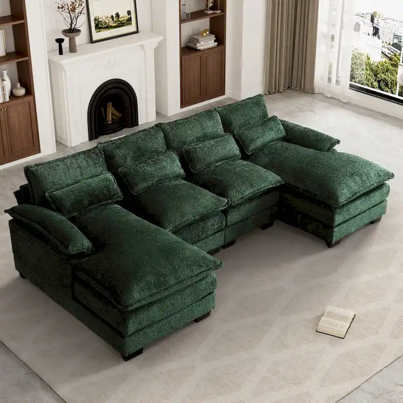 Ouyessir Large Chenille Fabric U-shaped Sectional Sofa with Cushions