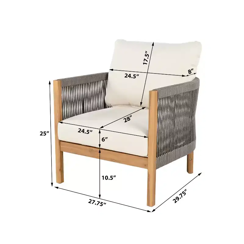 Christopher Knight Home Celeste Patio Rope Weaving Acacia Wood Upholstered Club Chair