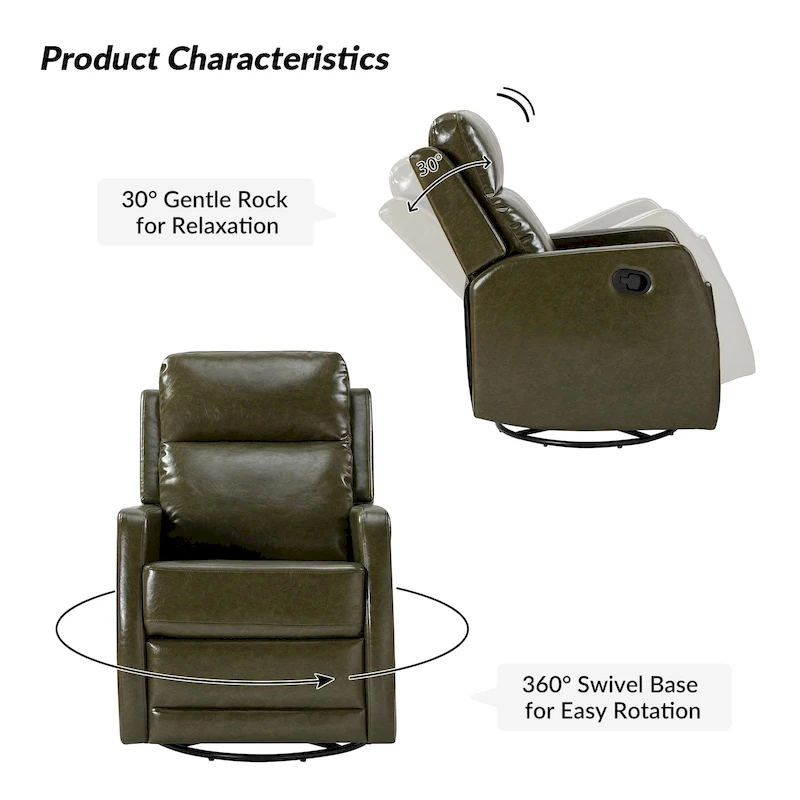 Esteban Modern Faux Leather Manual Rocking Swivel Recliner with Wingback