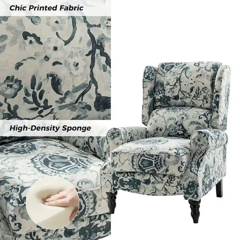 Olympus Upholstered Classic Manual Wingback Recliner with Solid Wood Legs by HULALA HOME