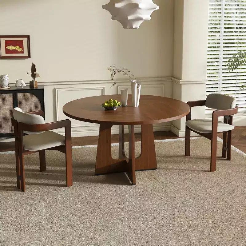 MAYEERTY Round Farmhouse Dining Table, Wood Grain MDF Kitchen Table with 300lb Weight Capacity, Easy Assembly Dining Room Table