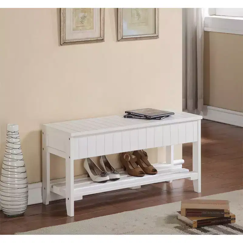 Roundhill Quality Solid Wood Shoe Bench with Storage, White
