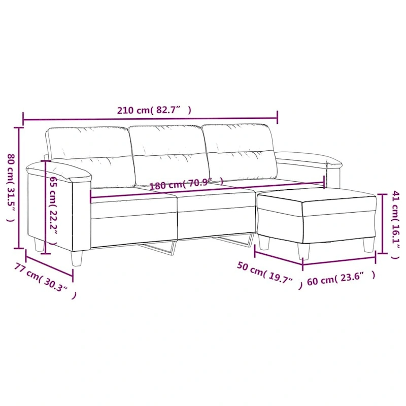 vidaXL Couch Modern Accent Upholstered Chair with Footstool Microfiber Fabric