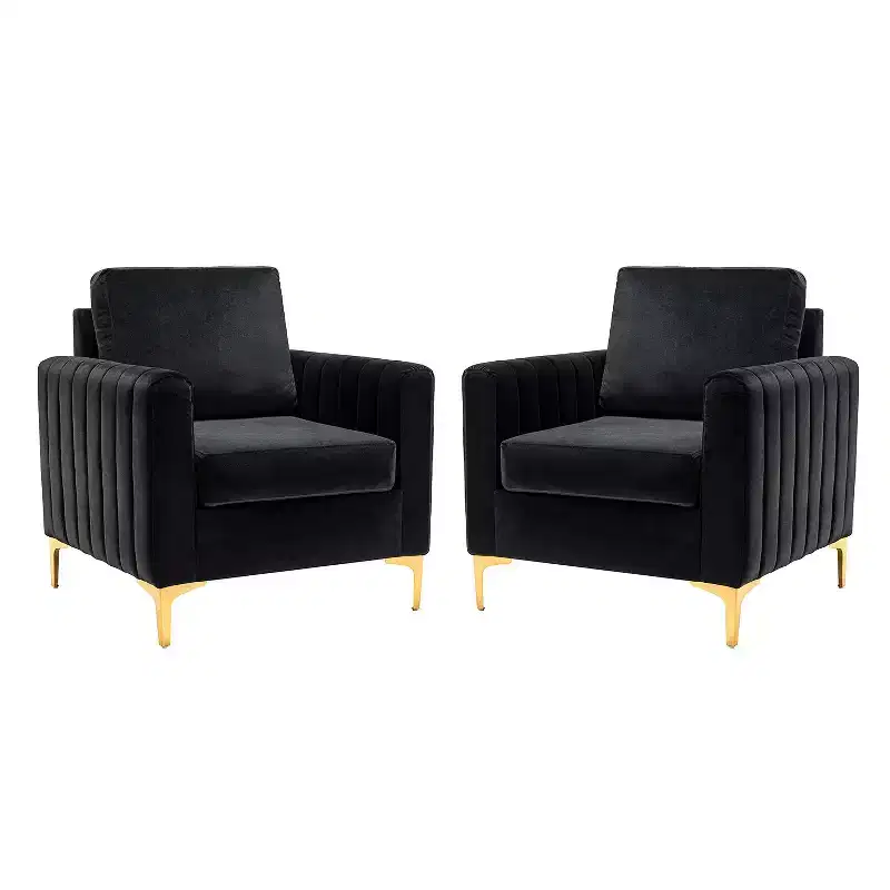 Set of 2 Iapygia Contemporary Tufted Wooden Upholstered Club Chair with Metal Legs for Bedroom Club Chair| ART OF LIVING DESIGNS