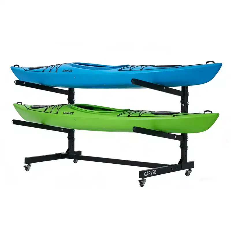 Heavy Duty Freestanding Kayak Rack w/ Wheels, Adjustable Storage Stand for Garage & Outdoor, Fits Canoe, SUP & Surfboards