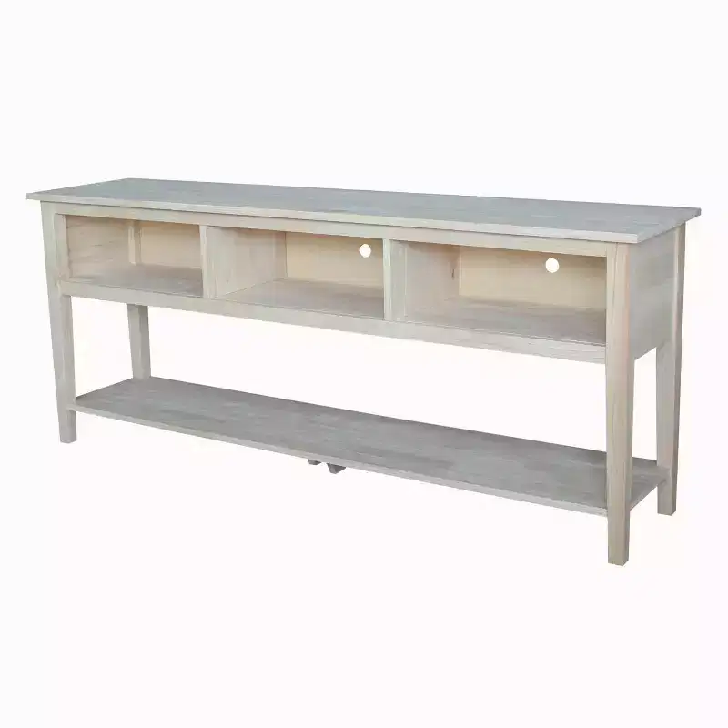 Light Brown Unfinished Wood TV Stand, Fits up to 82