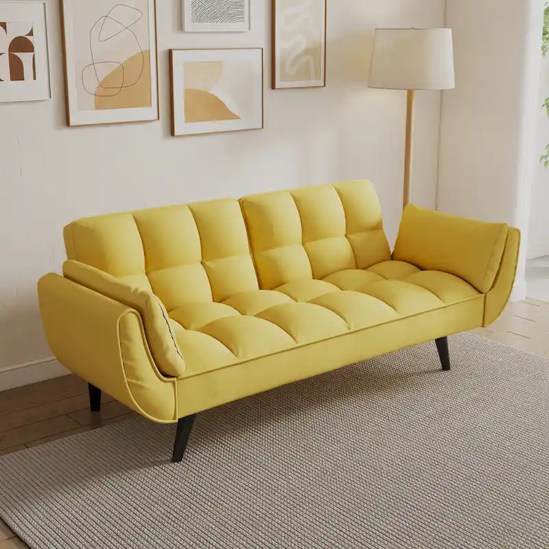 57 Sofa Bed,Polyester Blend Comfy Futon Couch Bed with 2 Square Pillows, Convertible Sleeper Sofa with Adjustable Backrest